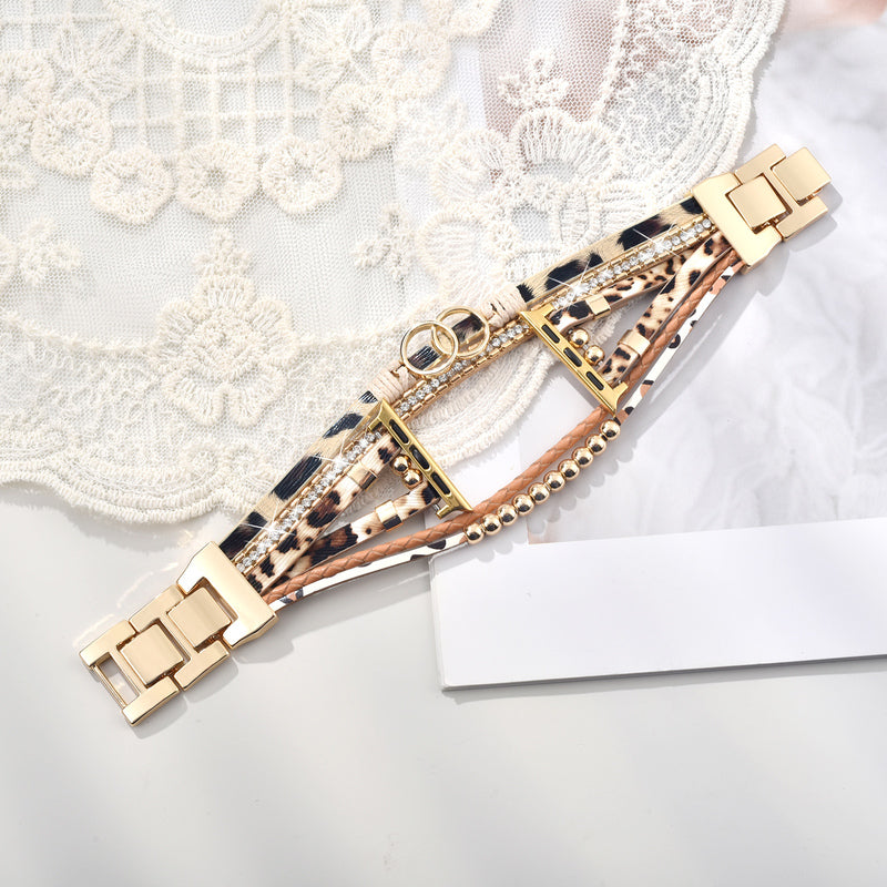 Leopard print double-ring watch strap