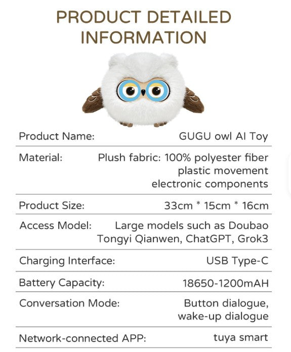 AI Pet Owl Robot Model KBO7 with ChatGPT KeepSeek AI