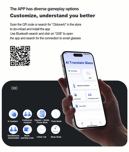 G08- Slim and Lightweight Smart Glasses- AI Powered Translation, AI Intelligent Assistant, Play Music, Smart Control