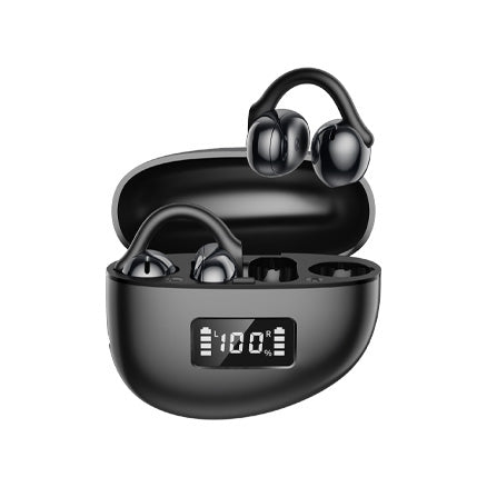 E39 1Mii AI Open Ear Earbuds, Lightweight Clip-on Wireless Earbuds, Open Ear Bluetooth 6.0 Headphones with Smart Display Design, AI Voice Translation, Custom EQ via APP, for Sports, Running, Workout Black