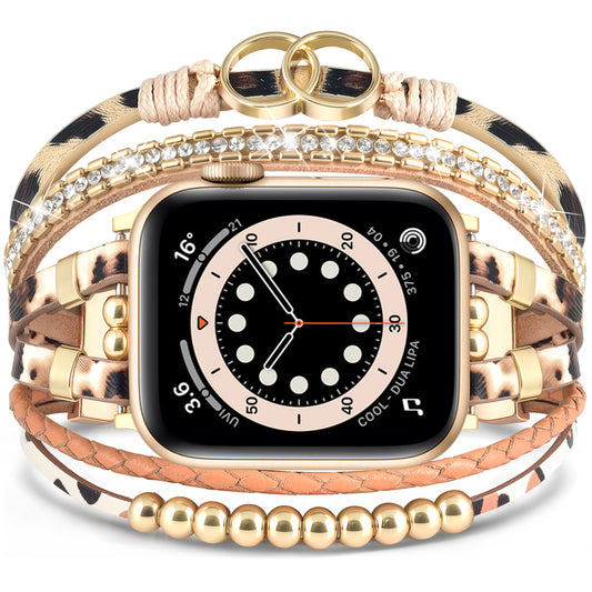 Leopard print double-ring watch strap