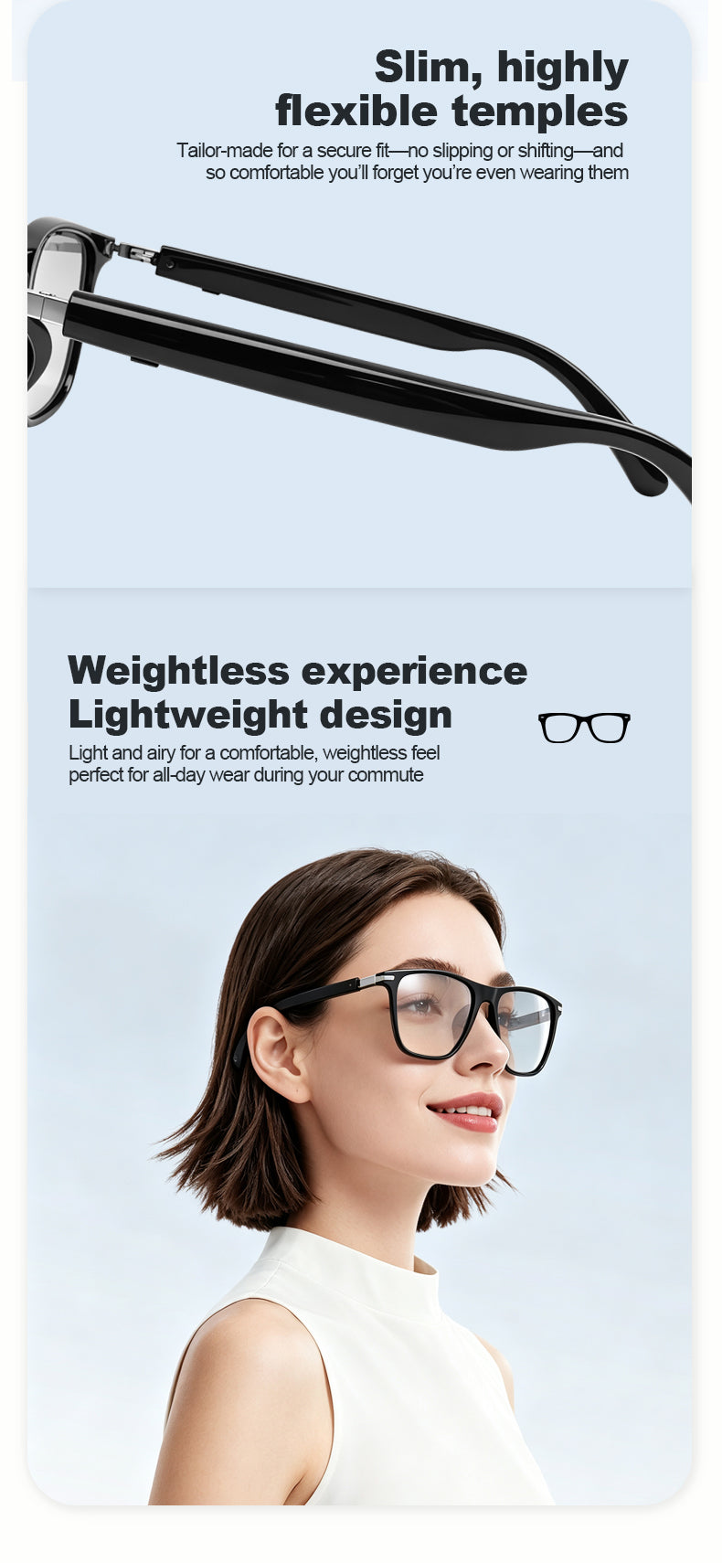 G08- Slim and Lightweight Smart Glasses- AI Powered Translation, AI Intelligent Assistant, Play Music, Smart Control