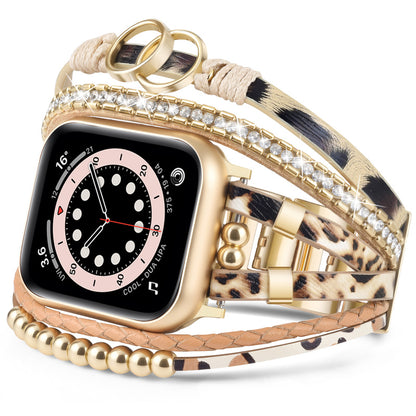Leopard print double-ring watch strap