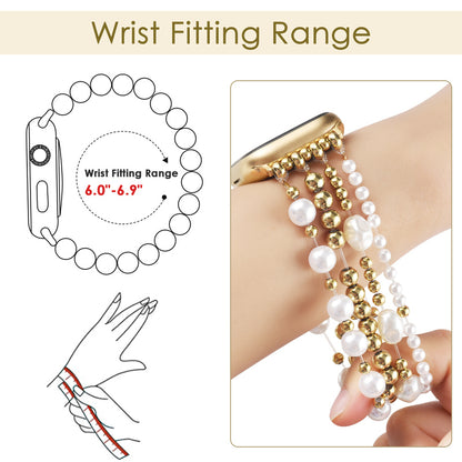 Golden pearl metal watch strap