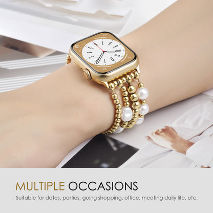 Cross-shaped pearl metal bead watch strap