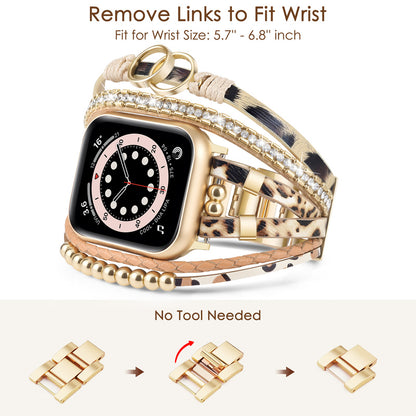 Leopard print double-ring watch strap
