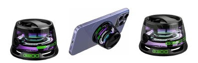 Three  Magnetic 5W LED Bluetooth Speaker smartphone holders on a white background
