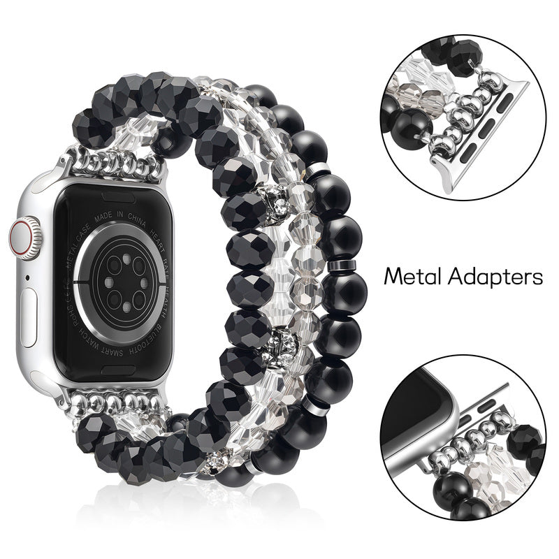 Black agate bead watch strap