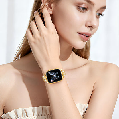 zinc alloy watch strap with diamond-embroidered edge design