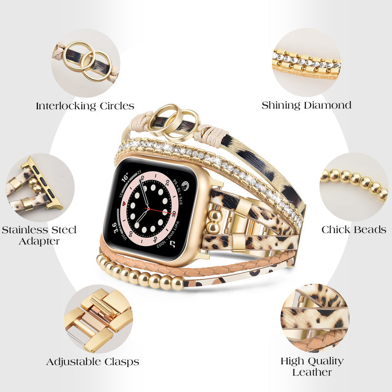 Leopard print double-ring watch strap