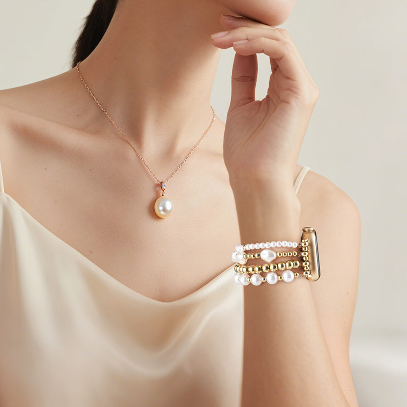 Golden pearl metal watch strap