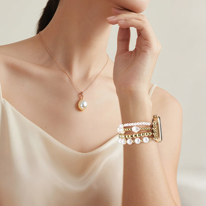 Golden pearl metal watch strap