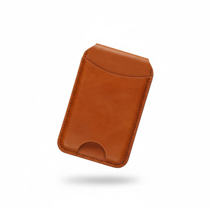 Five different colored Hand Leather Magnetic iPhone Wallet  on a white background