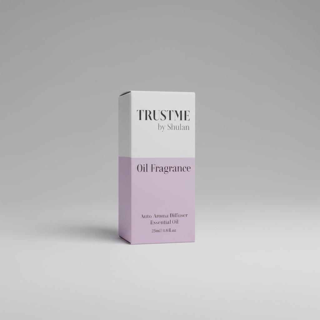 Trust Me by Shulan oil fragrance box 15ml on a white background studio.
