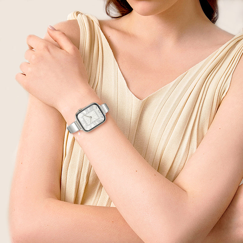 Square-shaped metal watch strap