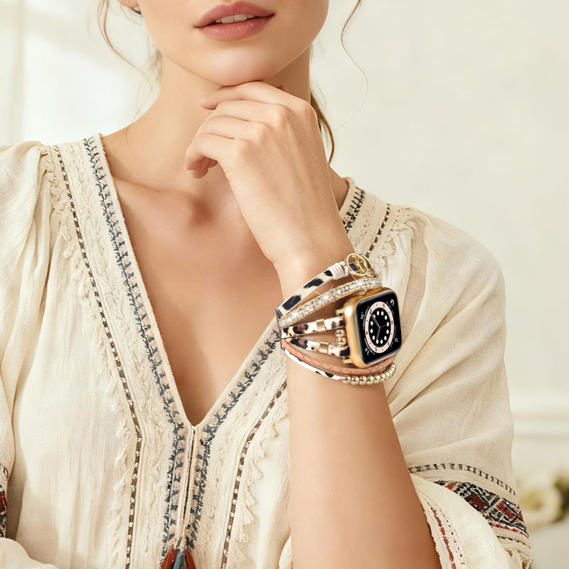 Leopard print double-ring watch strap