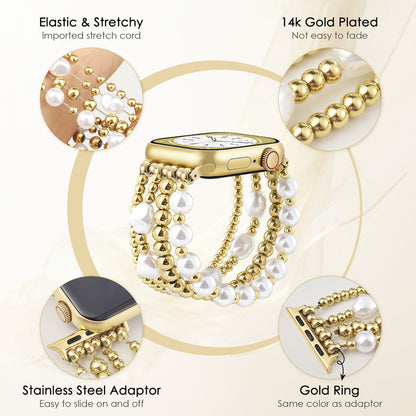 Cross-shaped pearl metal bead watch strap