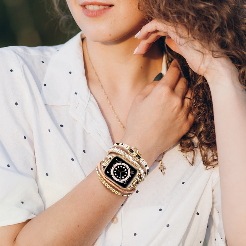Leopard print double-ring watch strap