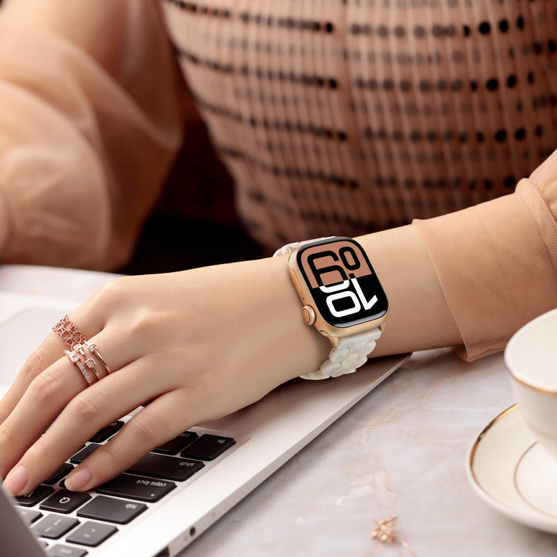 Fluorescent white oval resin watch strap