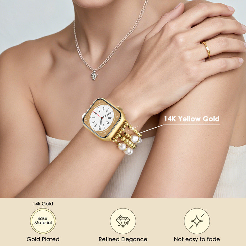 Cross-shaped pearl metal bead watch strap