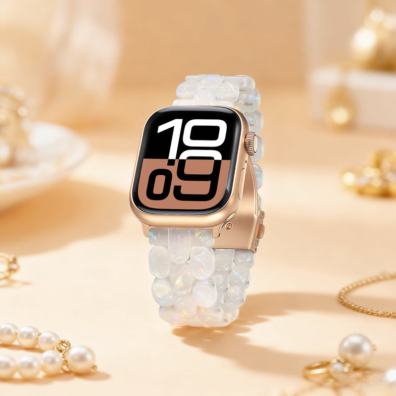 Fluorescent white oval resin watch strap
