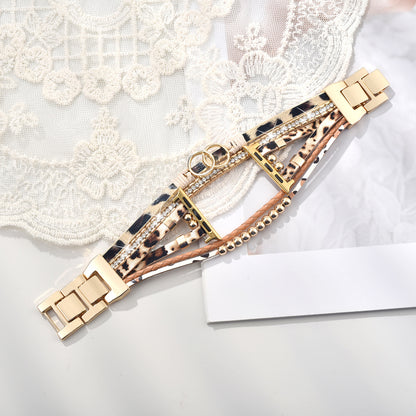 Leopard print double-ring watch strap