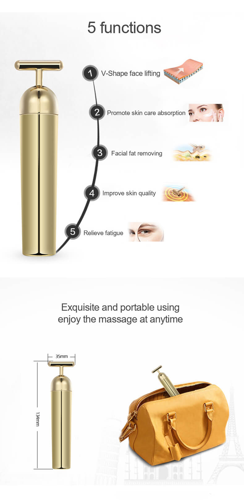 T-Shaped Massager Vibration Facial Beauty Stick (model FLF921)