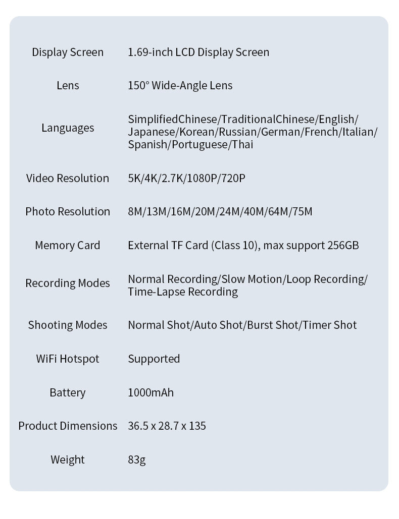 PX3 5K Ultra HD Pocket Sport Camera