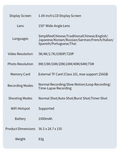 PX3 5K Ultra HD Pocket Sport Camera