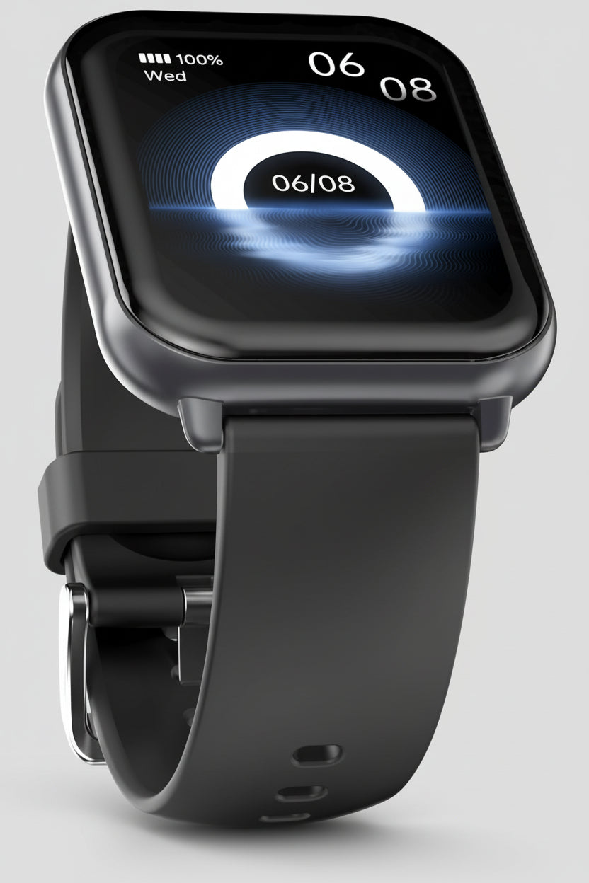 Black Zone 2 Smart Watch with a digital display on a white background