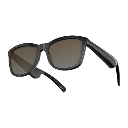 Cristal brown Black Smart Bluetooth Sunglasses T06 with dark lenses on a white background