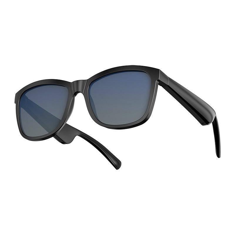 Cristal gray Black Smart Bluetooth Sunglasses T06 with dark lenses on a white background