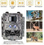 Camouflage-patterned wildlife   KW591 camera with features and images of animals on a white background