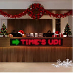 LED Digital Bluetooth Sign displaying  'TIME'S UP!' on a  office reception area with Christmas decorations.