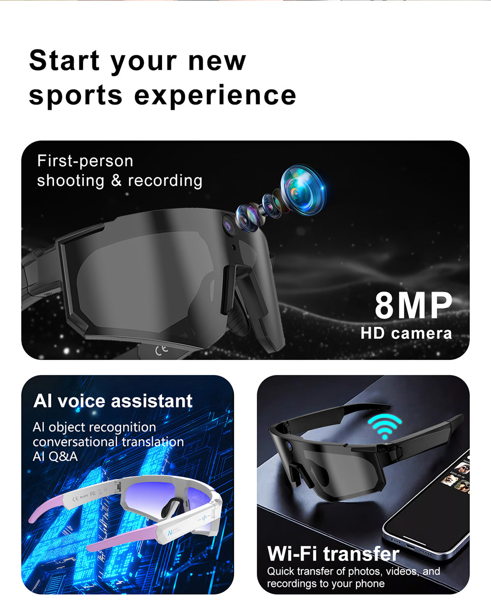 M95 Sports Smart Glasses with Camera, Music, AI Smart Translation