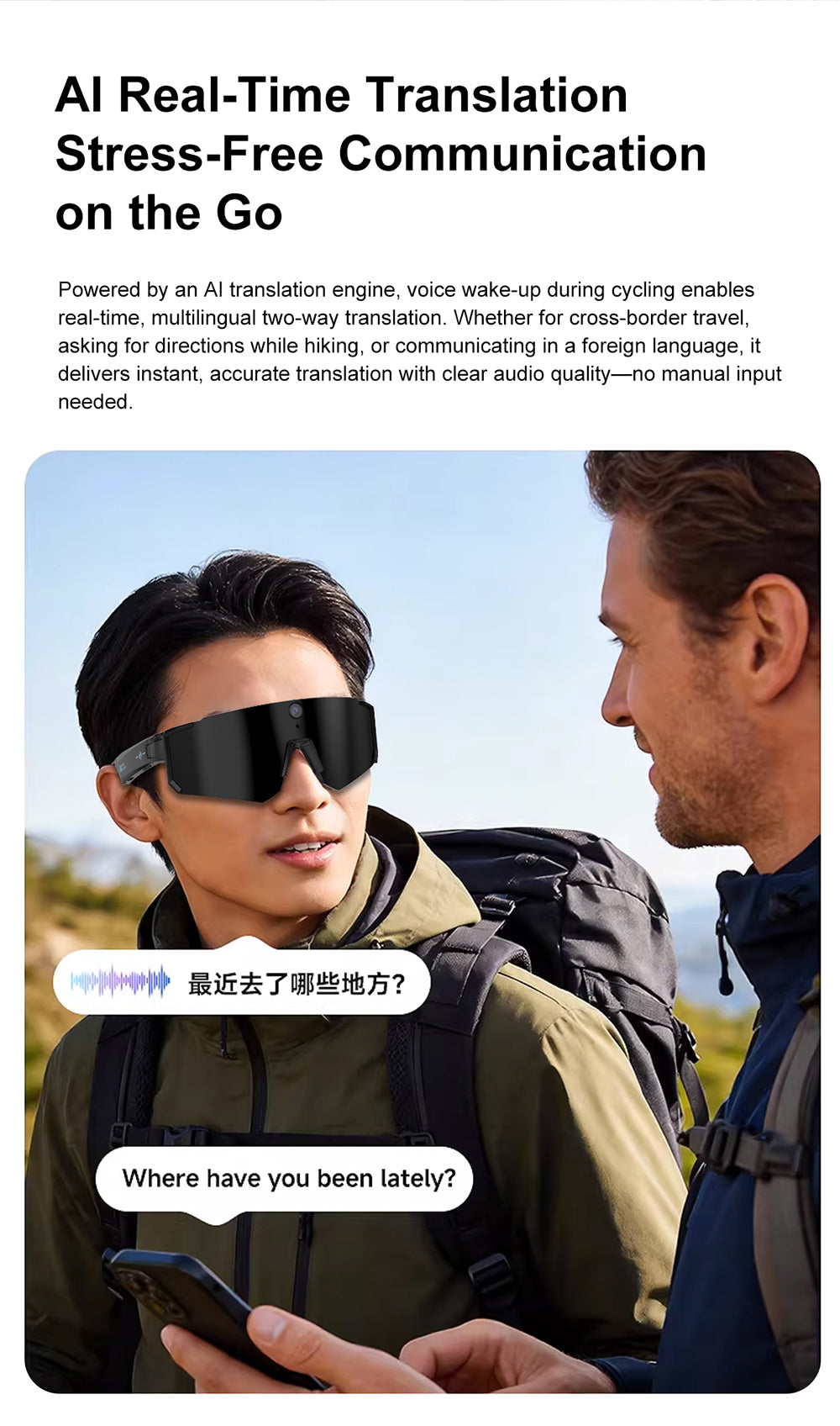 M95 Sports Smart Glasses with Camera, Music, AI Smart Translation