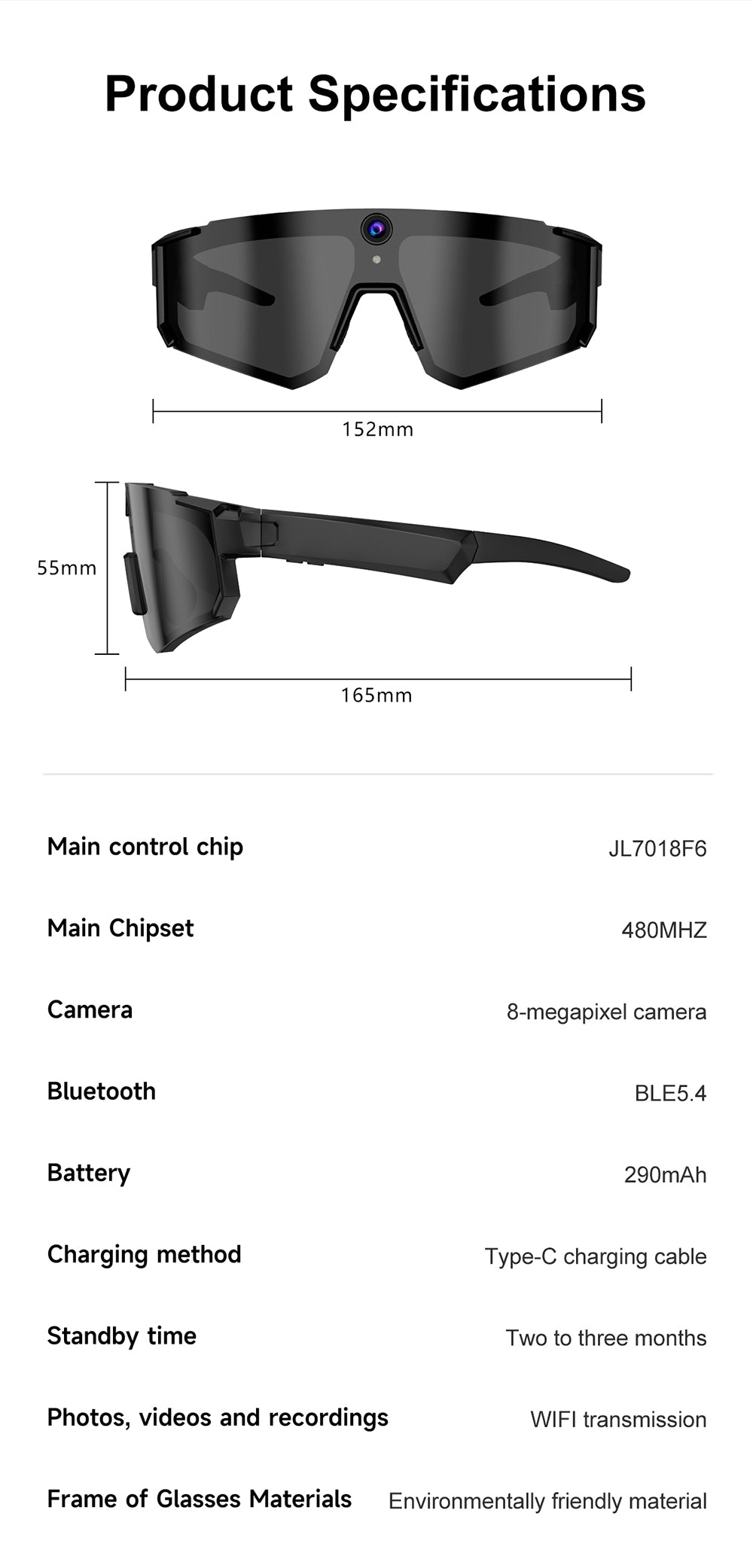 M95 Sports Smart Glasses with Camera, Music, AI Smart Translation