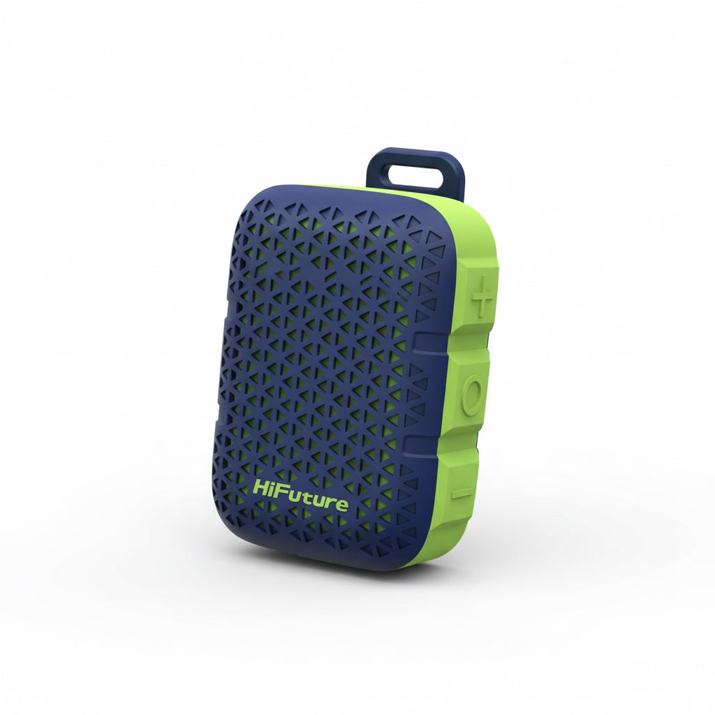 Four portable Pocket S Compact Bluetooth Speaker in different colors with 'HiFuture' branding on a white background.