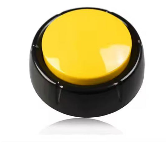 Yellow Recordable Talking Dog Training Button  with black casing on a white background