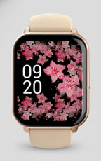 Front view Rose gold Zone 2 Smart Watch with a white band on a white background 