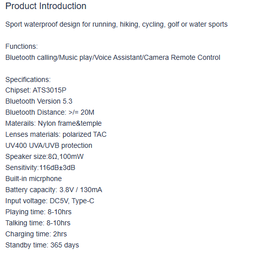 Smart Bluetooth Sunglasses T07 – Hands-Free Calling, Music, Voice assistant