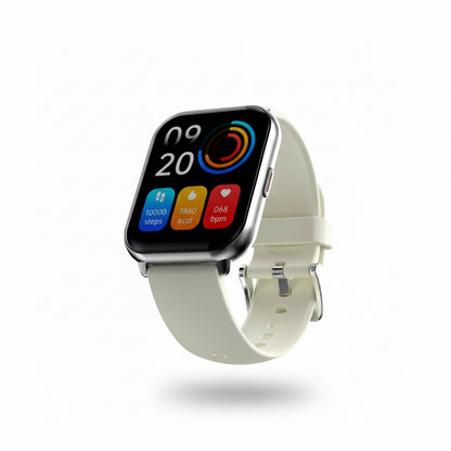 Silver Zone 2 Smart Watch with a white band on a transparent background