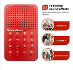 Red Soundbox with various buttons and sound effect icons on a white background