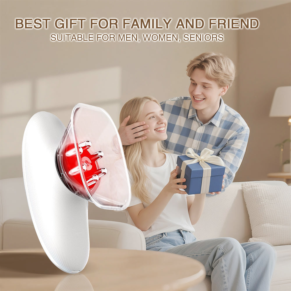 Thermo Slim massager product  Two people sitting on a couch with a gift, surrounded by promotional text.