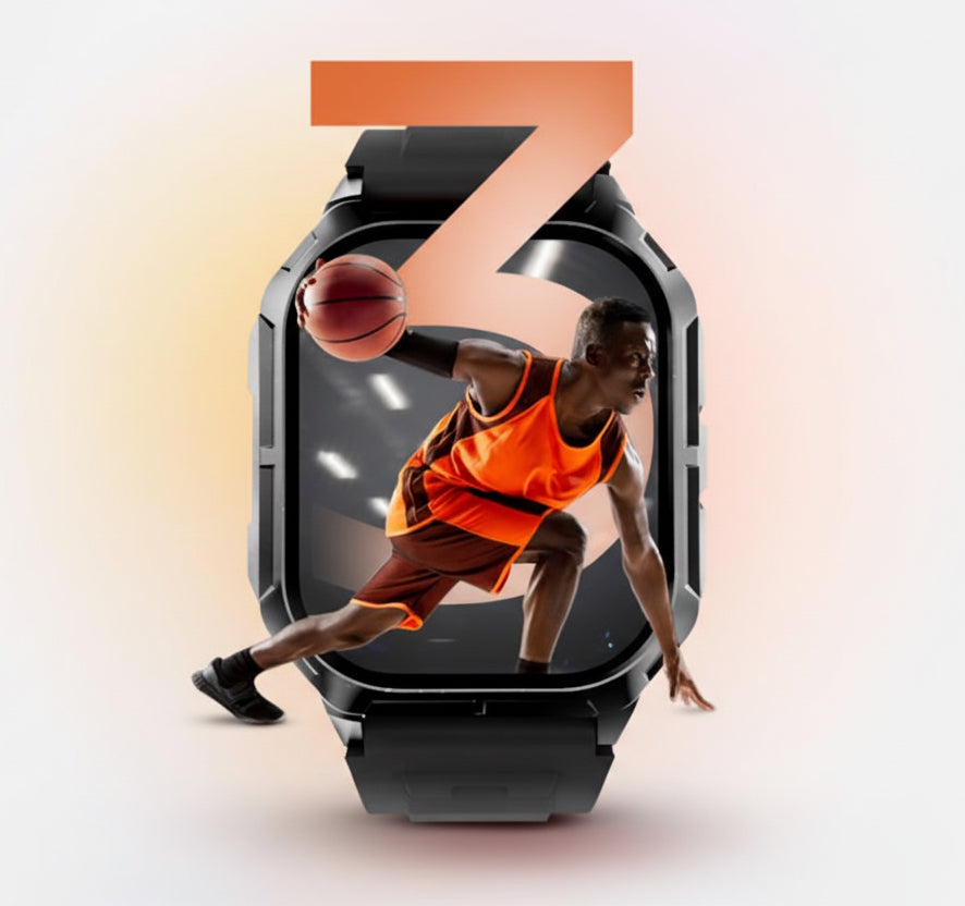 Ultra 3 Smart Watch 2.0 displaying an image of a basketball player in action on a light background