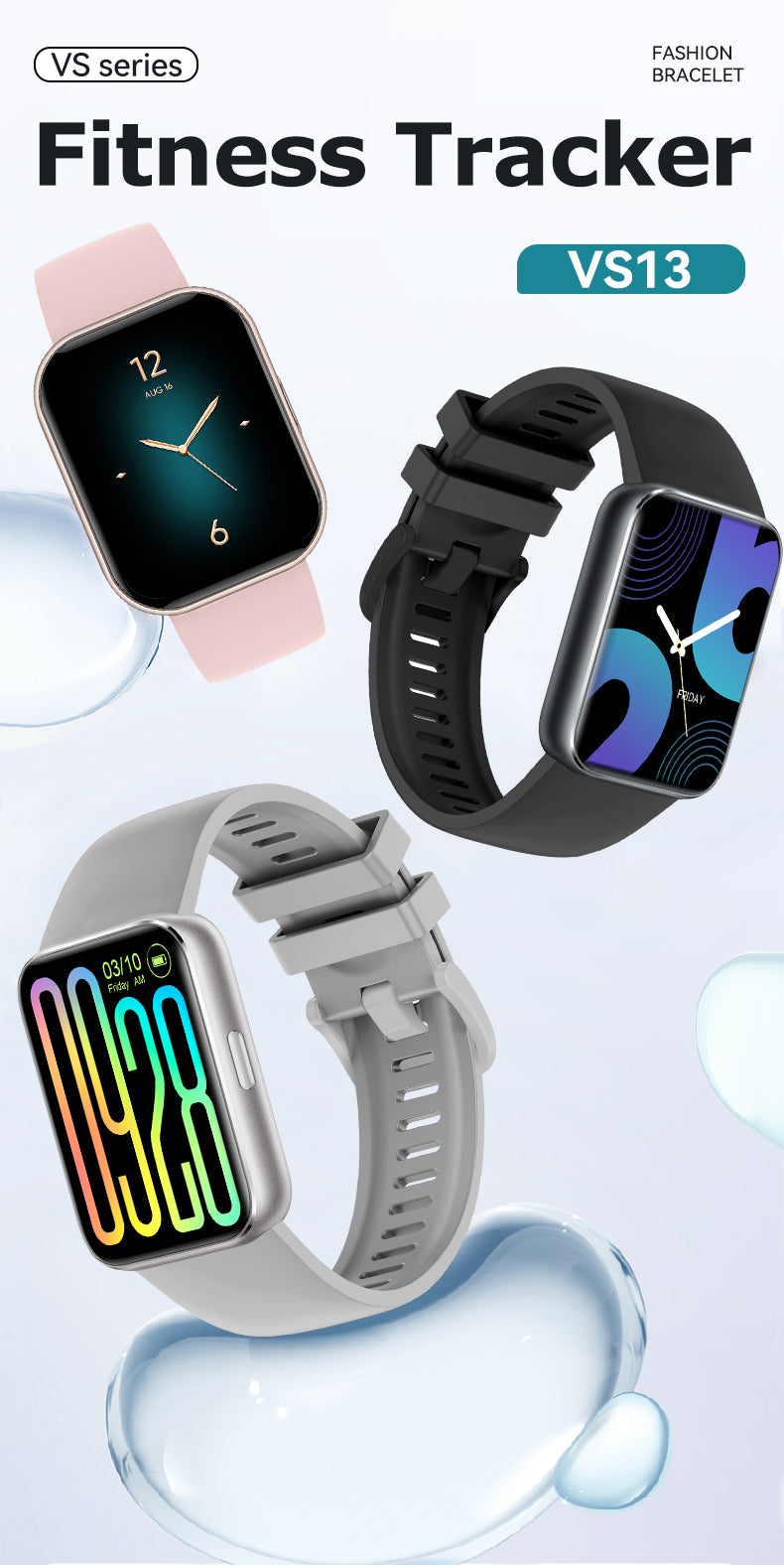 VS13 Smartwatch Ultra-thin and Lightweight Fitness Tracker Colorful Design Strong Battery Life