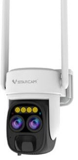 WhiteVStar CB67D Dual Lens wireless solar Security Camera  with multiple lights on a white background