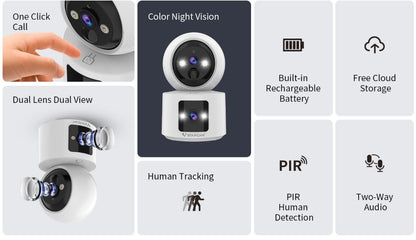 Smart VStar CB90DR Security Camera with features like color night vision, human tracking, and two-way audio on a white background.