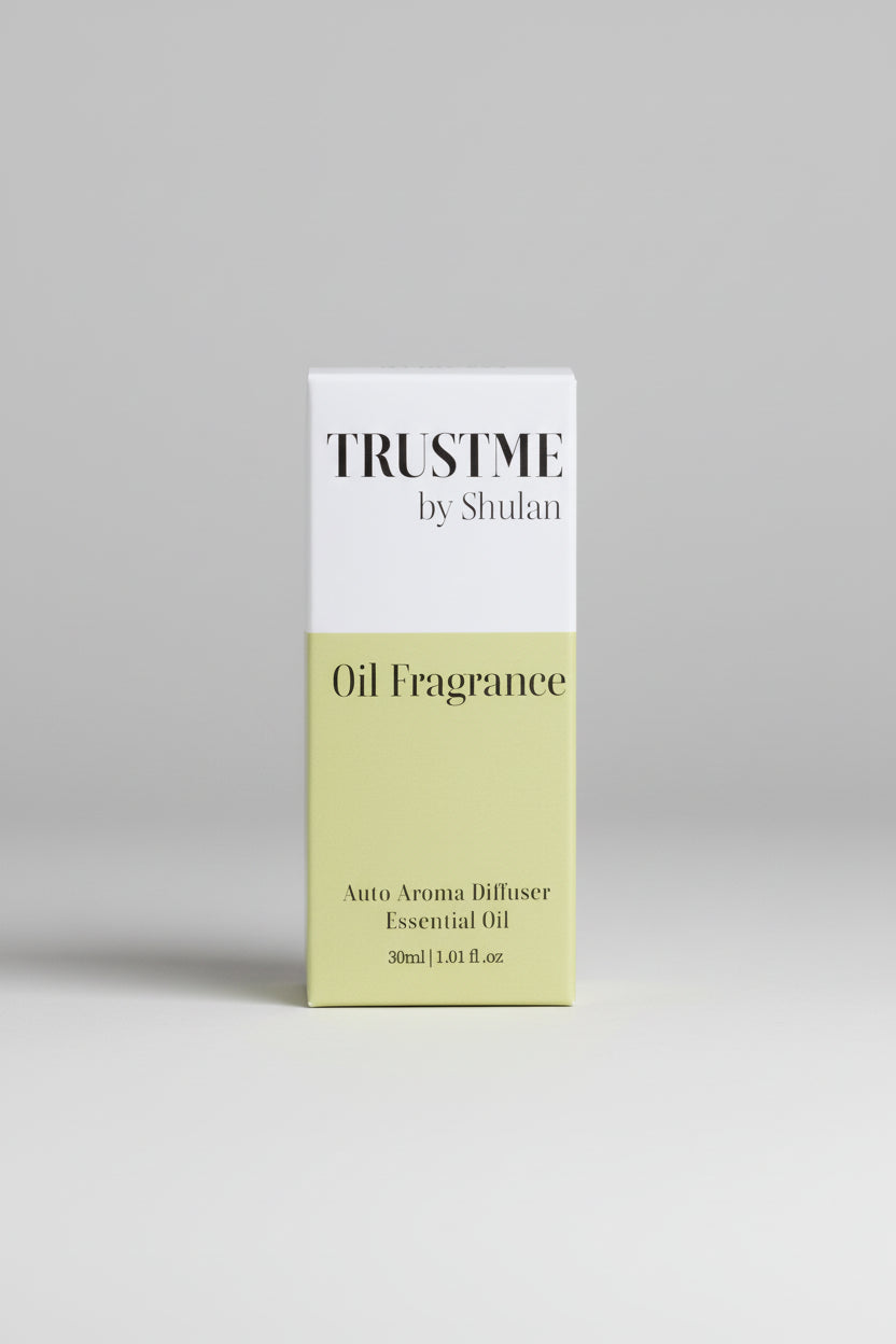 Trust Me by Shulan oil fragrance 30ml packaging on a light gray background
