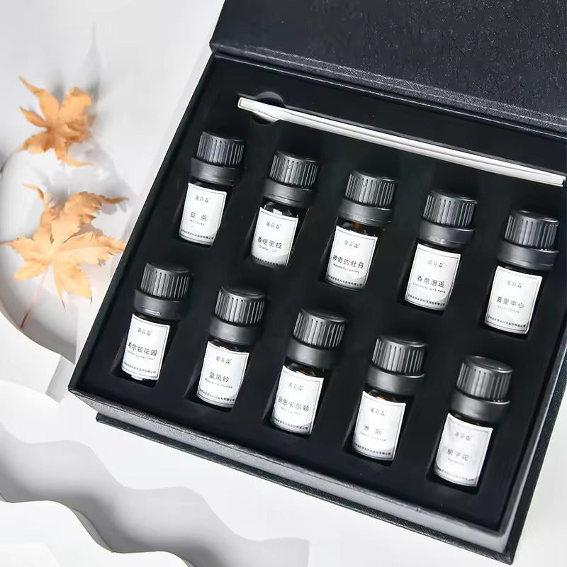 Set of small black bottles with  10 Fragrance Oils (5ml) Gift Set